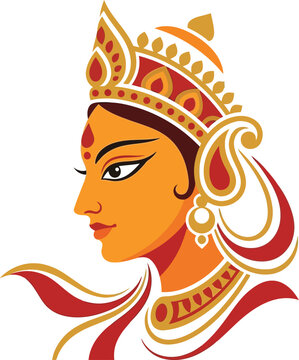 Goddess Durga Side Profile Face Vector Illustration with Golden Crown Mukut for Durga Puja Festival