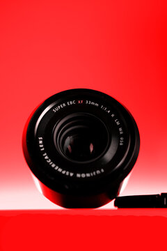 Tirana, Albania - 24 August 2026: Fujinon prime lens 33 mm f1.4 professional studio image.