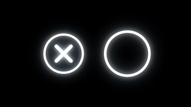 Glowing neon check and cross icons on transparent background