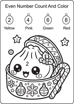  Christmas Dumpling Even Number Color by Code Worksheet
