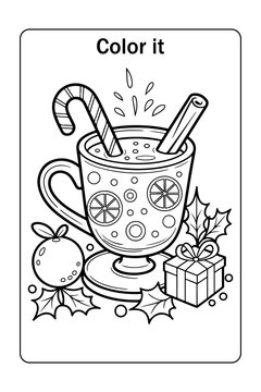  Christmas Citrus Mug Coloring Page with Candy Cane
