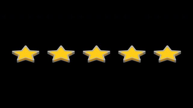 Five star rating gold stars drop into isometric slots for customer review feedback and quality score animated seamless loop transparent background