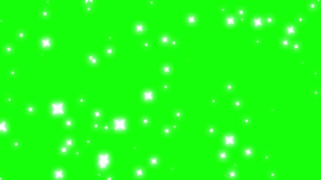 Twinkling blinking stars in sky with glimmer shine, white magic glitter star sparkle trail, magic light stars line effect,   fairy dust wand glitter stars trail on green screen. 4k video