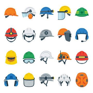 collection of safety helmets and protective gear for construction workers industry and mining