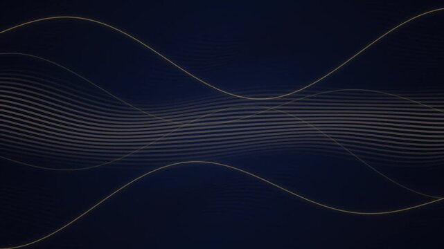 Elegant Motion Background With Flowing Golden Lines Over A Dark Navy Blue Surface For Presentation