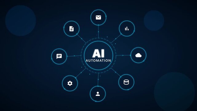 Animated Artificial Intelligence Automation Neural Network Hud Technology Motion Graphic Loop Featuring Futuristic Digital Technology Elements for Corporate and UI Presentations