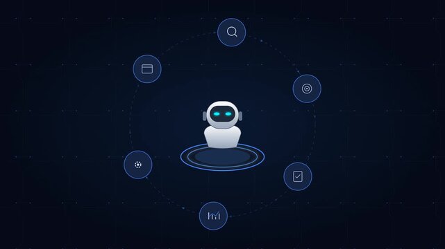 Animated Artificial Intelligence Automation Neural Network Hud Technology Motion Graphic Loop Featuring Futuristic Digital Technology Elements for Corporate and UI Presentations