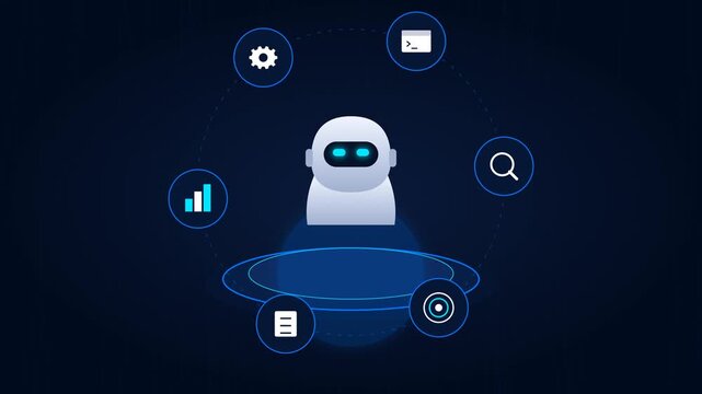 Animated Artificial Intelligence Automation Neural Network Hud Technology Motion Graphic Loop Featuring Futuristic Digital Technology Elements for Corporate and UI Presentations