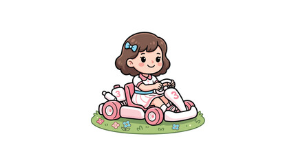 Fototapeta premium Girl Sitting In Go Kart Cartoon Vector Illustration