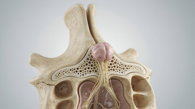 Anatomical Model of Human Vertebra with Spinal Cord and Nerve Roots