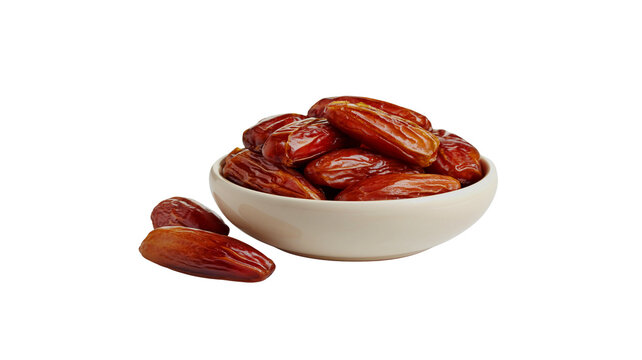 Bowl of sweet dried date fruits isolated on white background with date fruit bowl of dates organic dates tropical fruit vegan snack raw food plant based energy food photography superfood