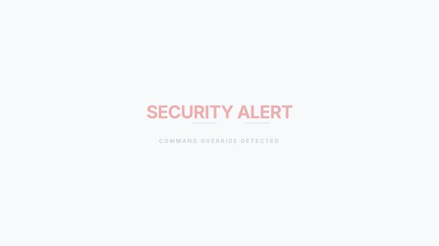 Premium enterprise security animation showing a system process being intercepted by a command override, resulting in a security alert.
