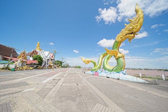 the naga statue at nong khai, a city at mekong river in north est thailand.
