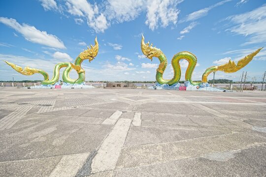the naga statue at nong khai, a city at mekong river in north est thailand.
