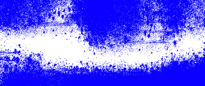 Distressed blue ink texture on white background, grungy cobalt paint splatter effect, abstract weathered indigo surface for graphic design