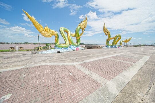 the naga statue at nong khai, a city at mekong river in north est thailand.
