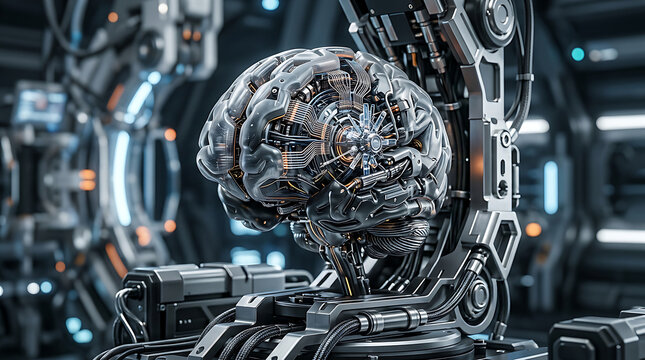 Futuristic Robotic Brain Interface Mechanism.
