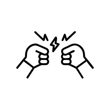 Two fists colliding with lightning bolt symbol of conflict.