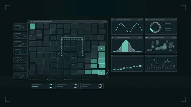 Abstract animated network coverage map wave drawn as cyan and teal lines and shapes on a deep dark background. Seamless looping 4K motion graphics video with free space for text, ideal for technology 