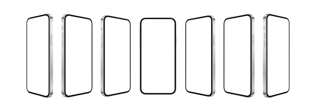 Rotating Smartphone Mockup Collection with Blank Black Screens, 3D Frameless Mobile Device Multi Angle Turn Showcase for UI UX App Design