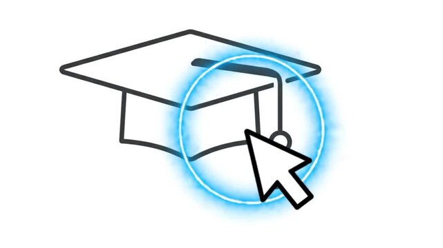 Graduation cap icon interaction with computer mouse pointer in this clean digital motion graphic video clip