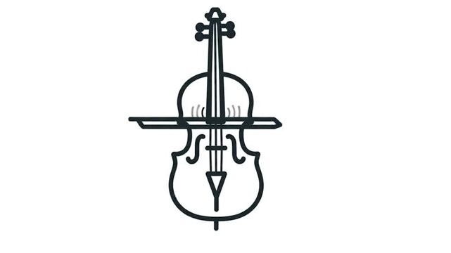 Minimalist cello vector animation footage showing rhythmic musical motion with bow moving across the tight strings