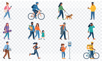 Fototapeta premium Urban People Vector Character Collection | Walking Sitting Standing and City Lifestyle Poses