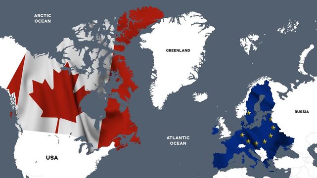 Canada and European Union Map Association Trade Partnership Motion Graphic