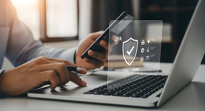 Professional Using Two-Factor Authentication Security Settings for Secure Digital Identity Verification and Account Protection on Laptop Device