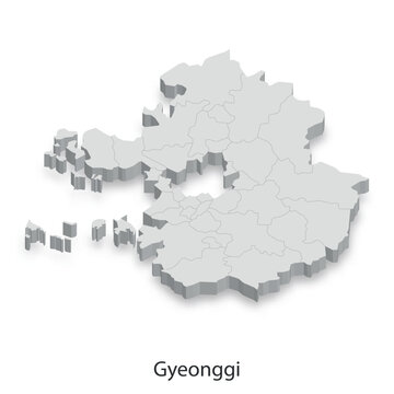 3D Map of Gyeonggi Province, South Korea - Administrative Divisions