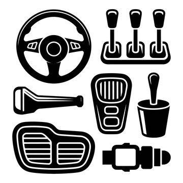 Automotive components including steering wheel and gearshift black silhouette