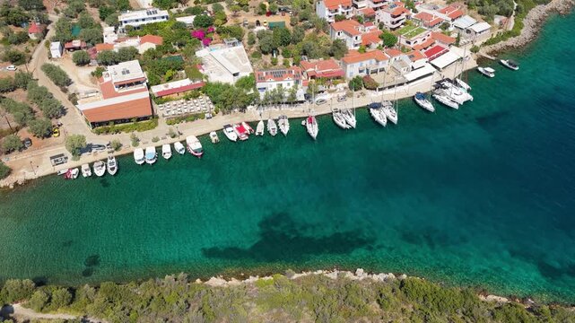 Aerial view of the coastal village of Steni Vala on Alonnisos island, Greece