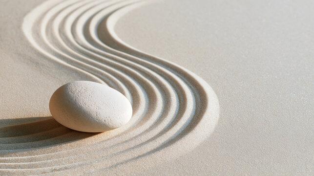 Stone boundary drawn in sand, zen concept illustration, mindfulness symbolism, with copy space