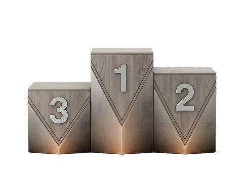 Wooden winners podium with numbers isolated on transparent background