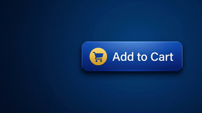 Blue button with yellow shopping cart icon and text "Add to Cart", representing online shopping and e-commerce selection