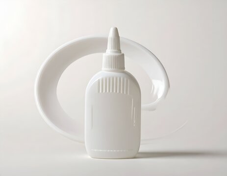 White glue bottle with artistic fluid swirl background.