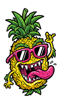 Tiki Pineapple Character Rock on Gesture Sunglasses Party Vibe