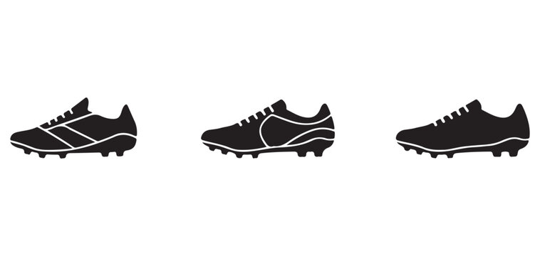 Soccer cleats footwear set black silhouette icons representing professional athletic equipment for team sports.