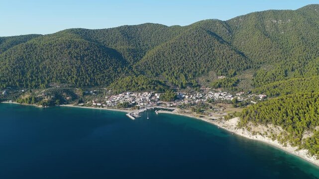Aerial view of Neo Klima, a coastal village on Skopelos island, Greece