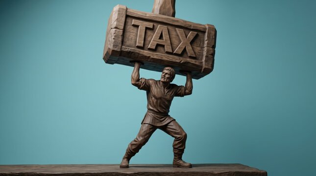 Person carrying heavy tv labeled tax