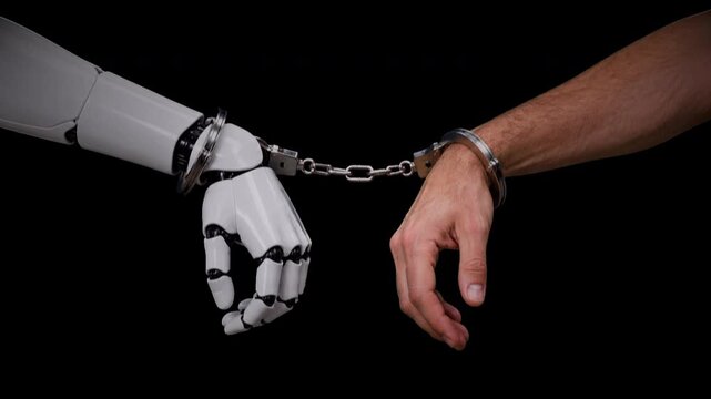 Robot handcuffed to a human male