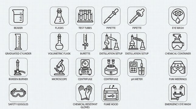 Chemical laboratory equipment icons