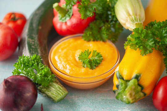 Homemade  squash marrow paste - traditional appetizer of Russian cuisine. Canning vegetables for winter