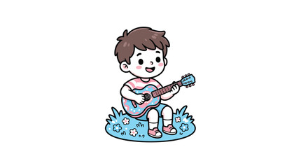 Fototapeta premium Boy Playing Small Guitar Cartoon Vector Illustration