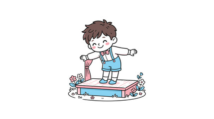 Fototapeta premium Boy Taking A Bow Cartoon Vector Illustration
