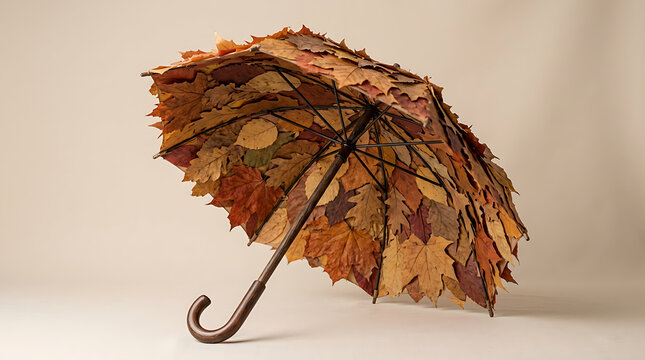 Autumn leaf umbrella with intricate natural patterns for seasonal branding