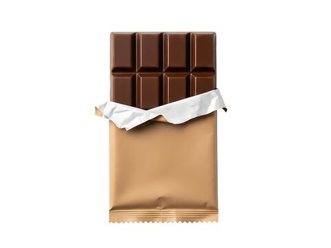 A single dark chocolate bar partially unwrapped from its gold foil wrapper