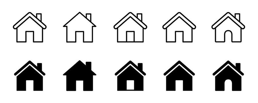 House icon set, home sign, real estate symbols, flat style web house in outline and solid design