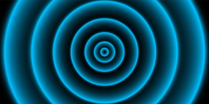 Concentric circular pulse circle wave light effect, 3d radar blue neon waves are spreading, motion visuals innovation, glowing technology circular vortex in dark space - for stock