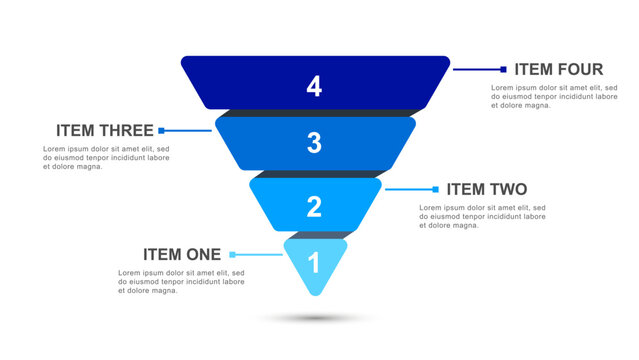 Pyramid infographic template diagram with four hierarchy steps, business process steps for stages visualization, presentation strategy and plan, marketing data chart